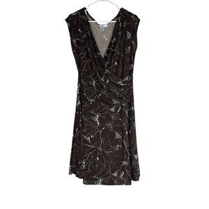 AA Studio‎ AA 18W Brown Green Floral Print Side Ruched Faux Wrap Front Dress